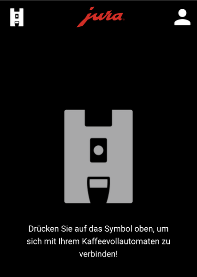 Jura Kaffeemaschine interface. "Drucken sie auf das Symbol um mit der Kaffeemaschine zu koppeln"