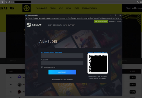 A fake "team voting" site. When you want to vote, a fake steam login popup is shown